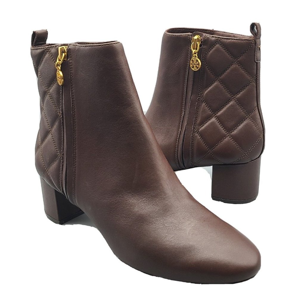 Tory Burch women ankle boots Mini Benton Quilted brown leather sz 10.5 new